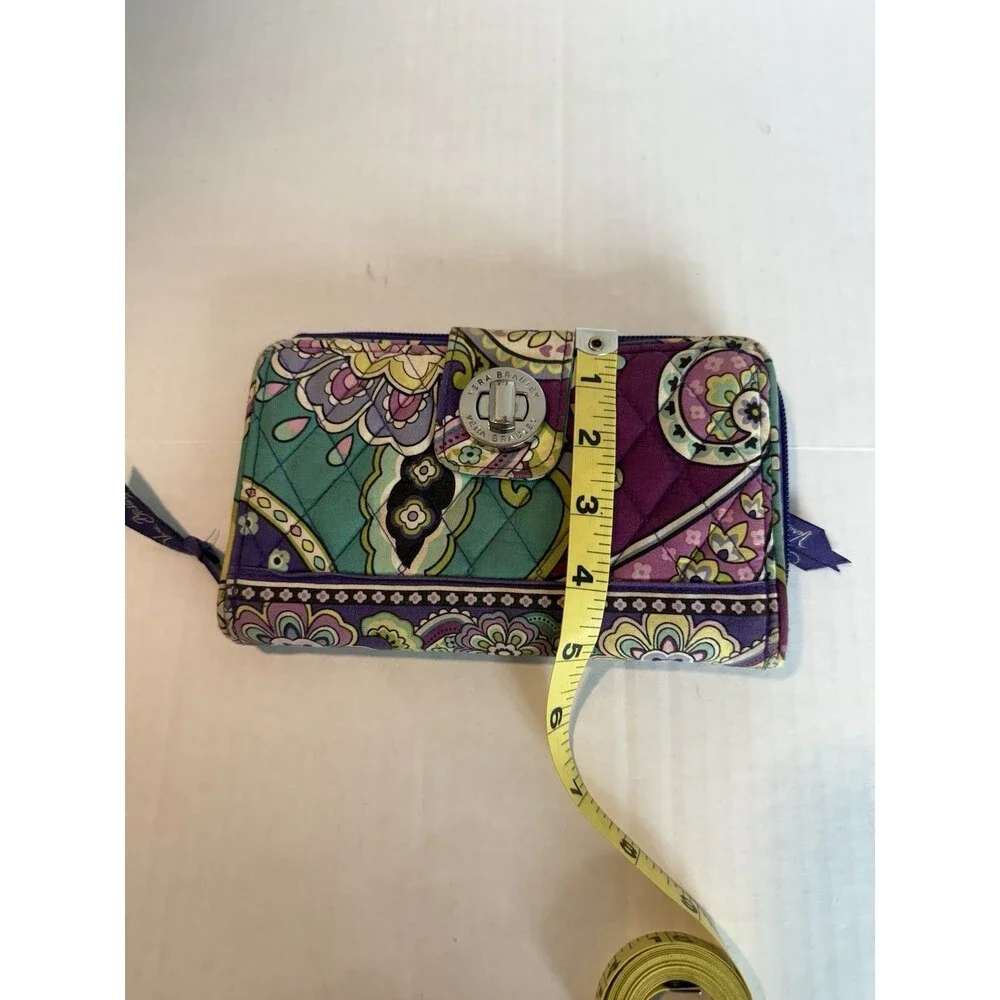 Vera Bradley HEATHER Quilted Wallet Wristlet Turn‎ Lock Purple Green Purse 8”x5”